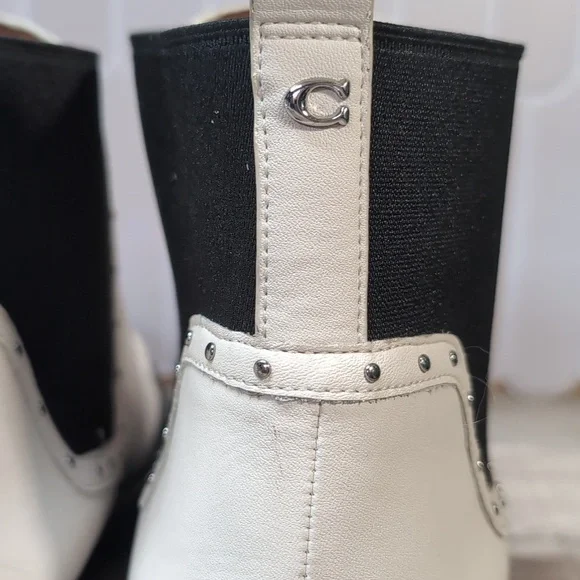Coach White and Black Leather Boots - Picture 6 of 14
